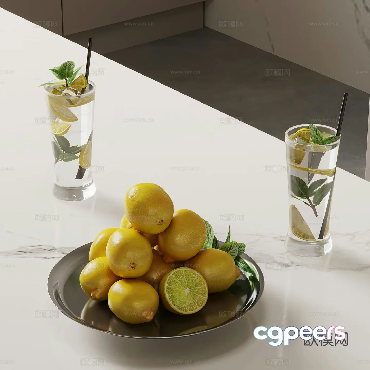 Modern fruit plate lemonade water cup 3d model