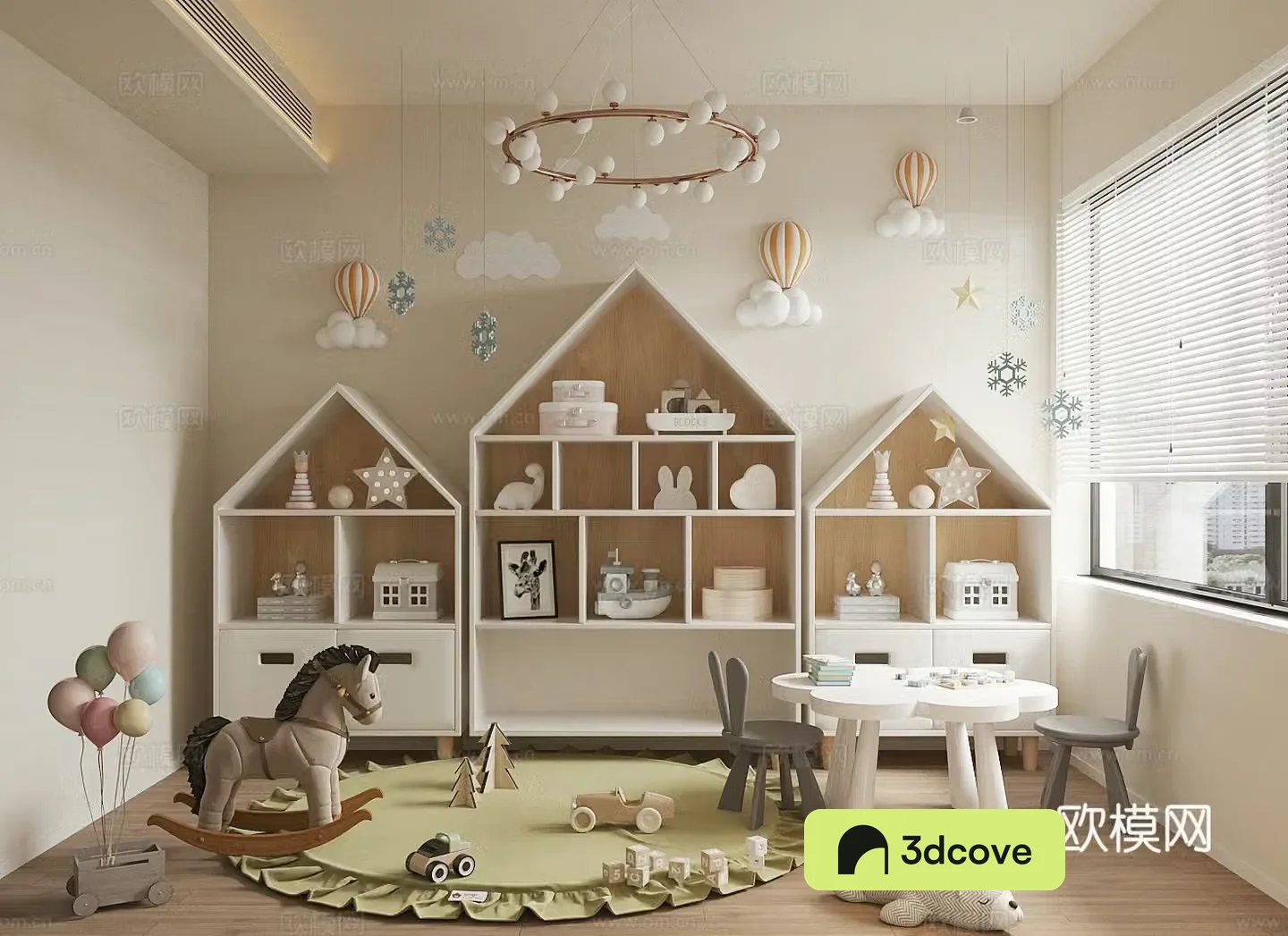 Modern children’s room Children’s entertainment room Children’s toy room Toy doll combination