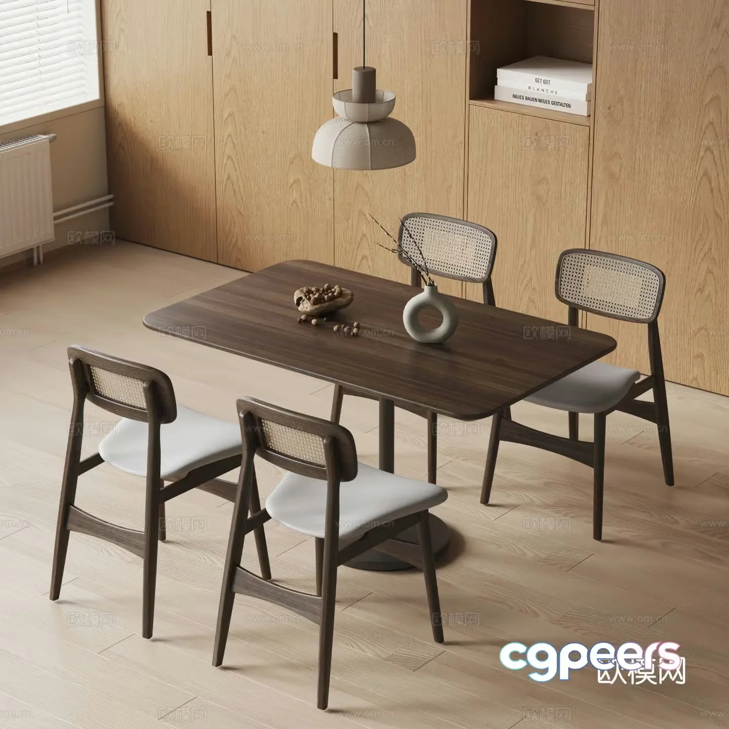 Wabi-sabi style dining table and chairs 3d model