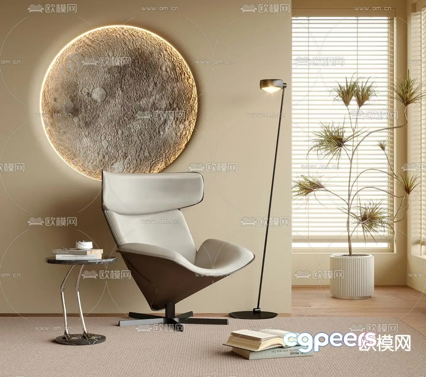 Modern leisure chair moon lamp 3d model