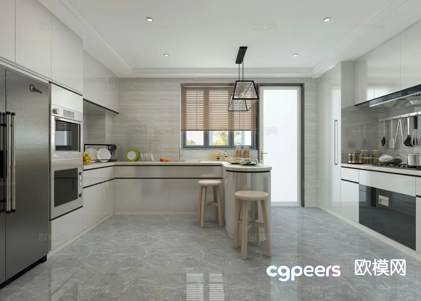 Open kitchen island kitchen 3d model
