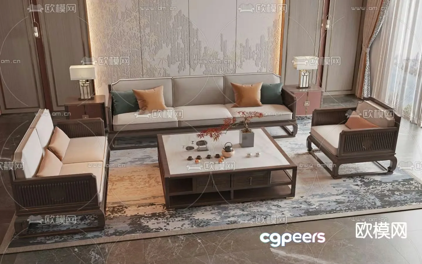 New Chinese style sofa modular sofa 3d model