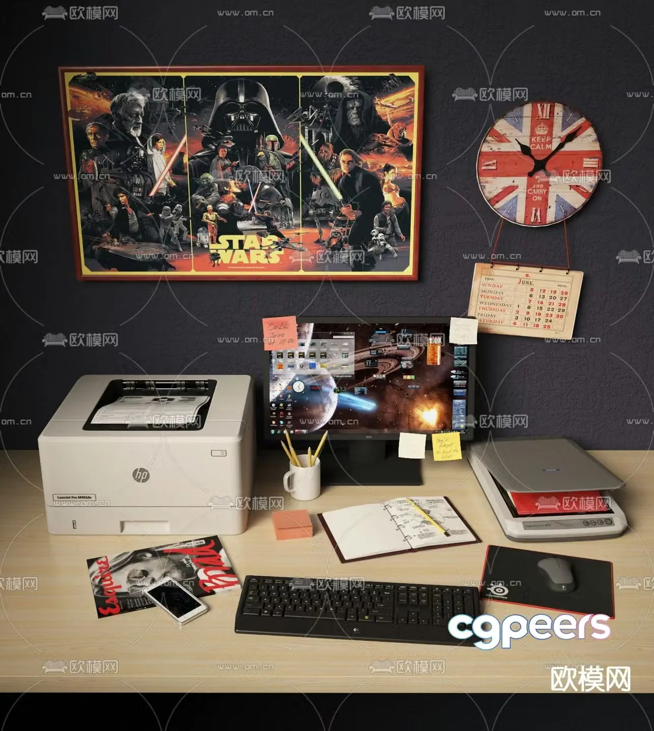 computer printer office supplies 3d model