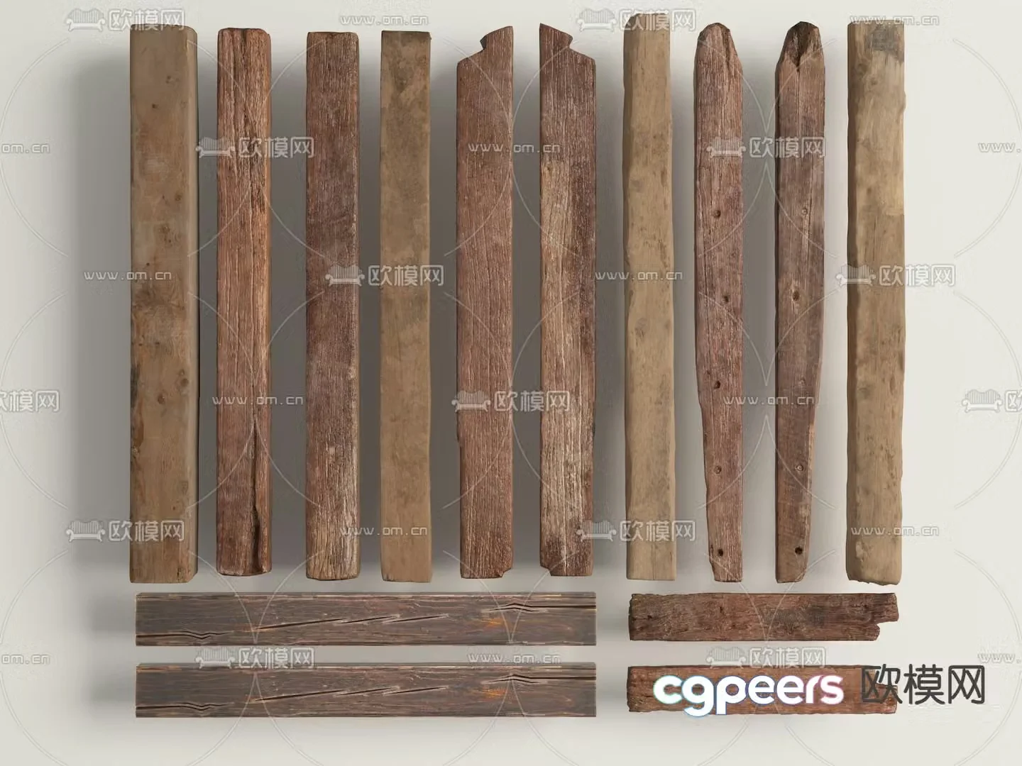 Old wood beams pillars 3d model
