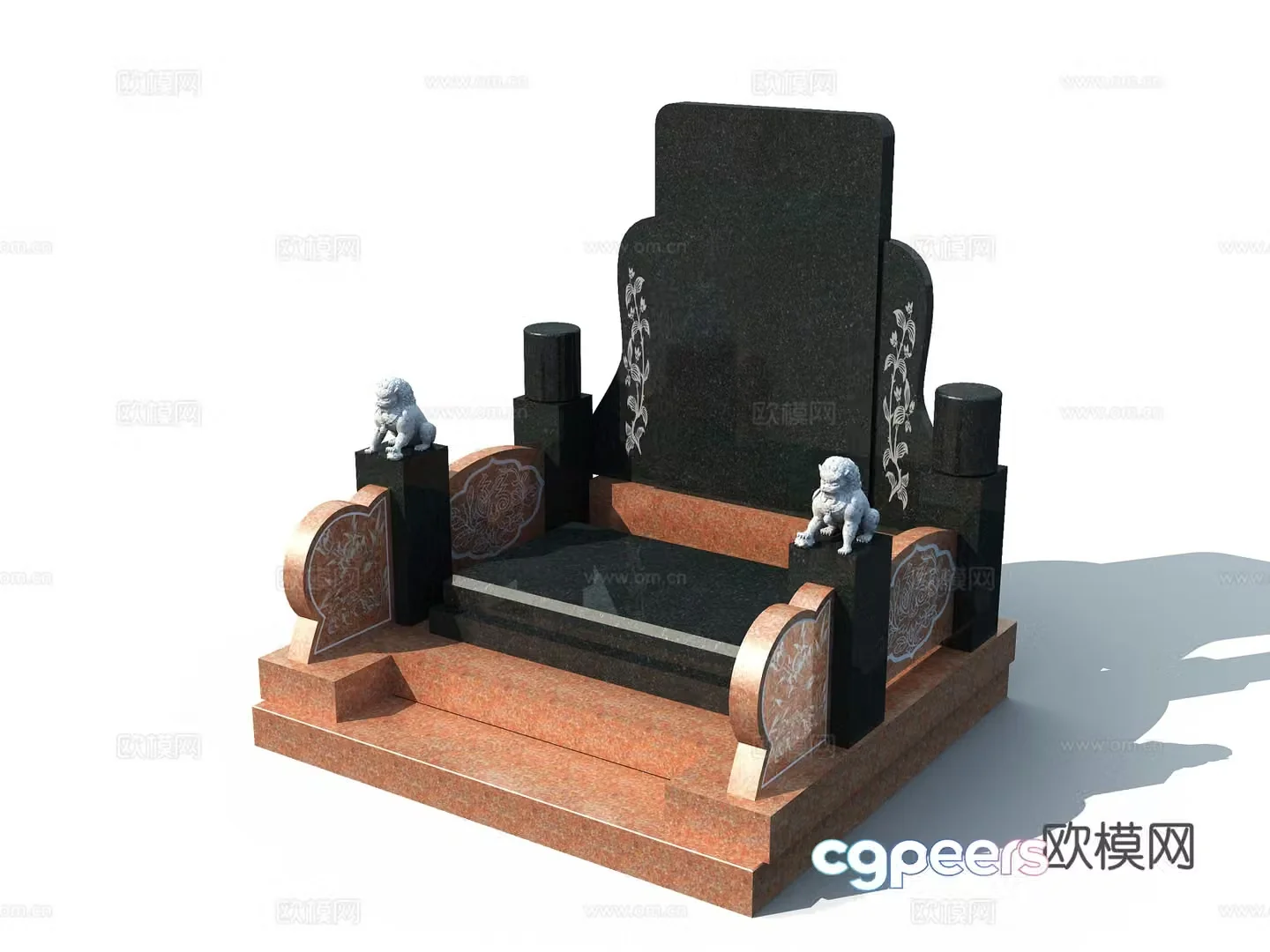 Shanxi Black Stone Cemetery Tombstone 3D Model