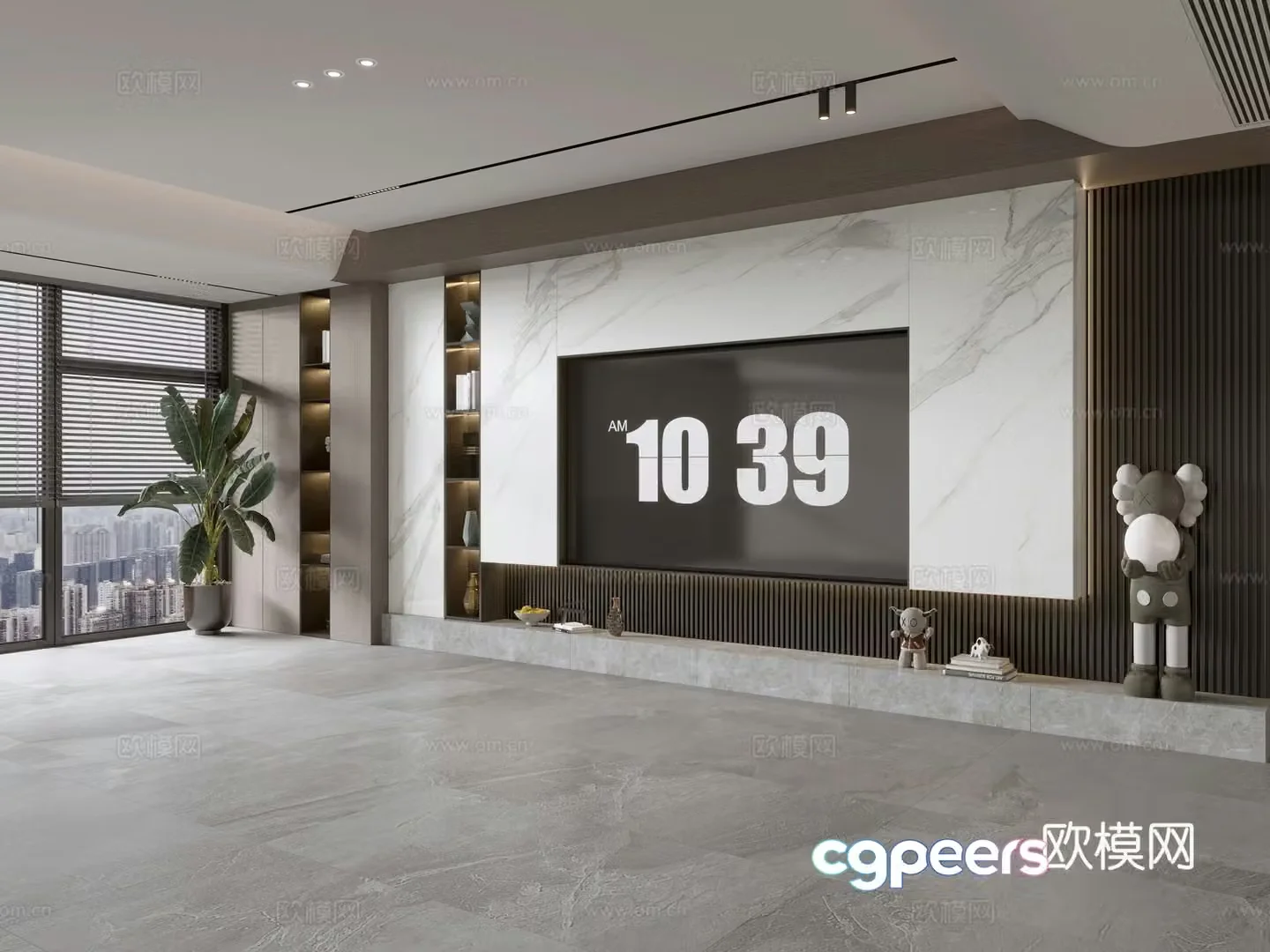 Modern Italian living room light luxury TV background wall full wall TV cabinet 3D model