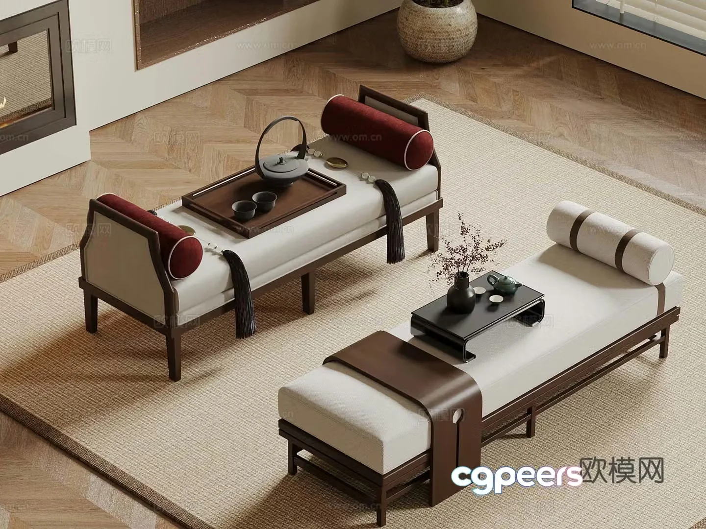 New Chinese Arhat Bed Bed Tail Stool Foot Pedal 3D Model