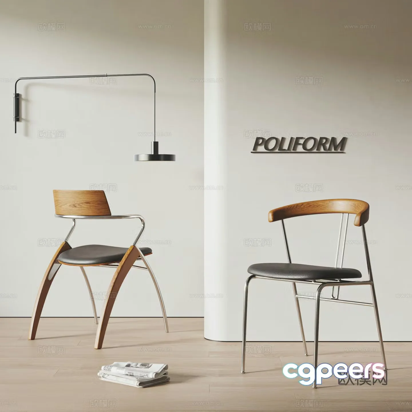 Modern Middle Style Dining Chair Combination Book Chair Stainless Steel Chair Wooden Dining Chair Single Chair Bauhaus 3D Model