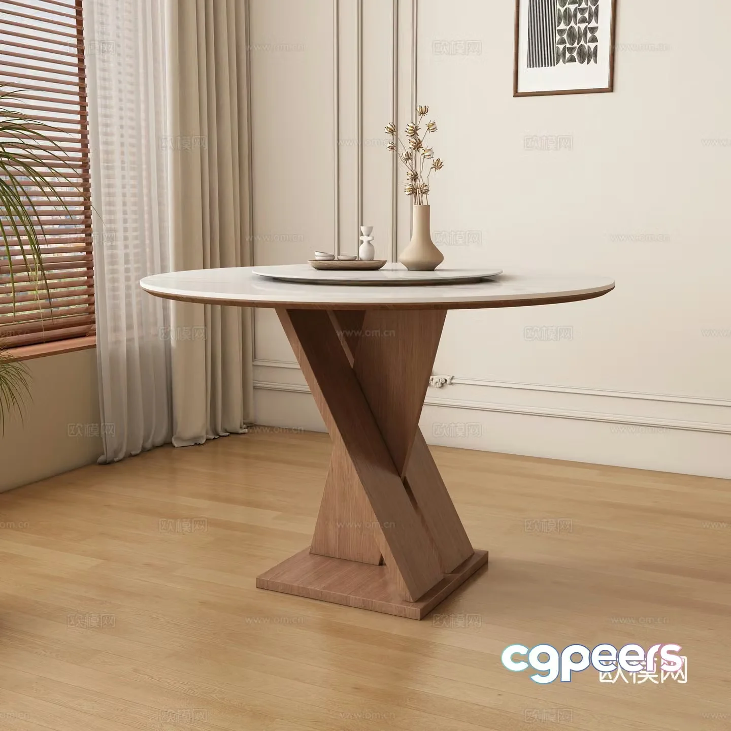 Modern round dining table 3d model