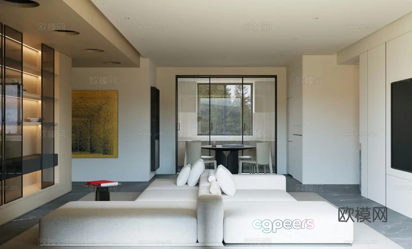 Modern living and dining room 3d model