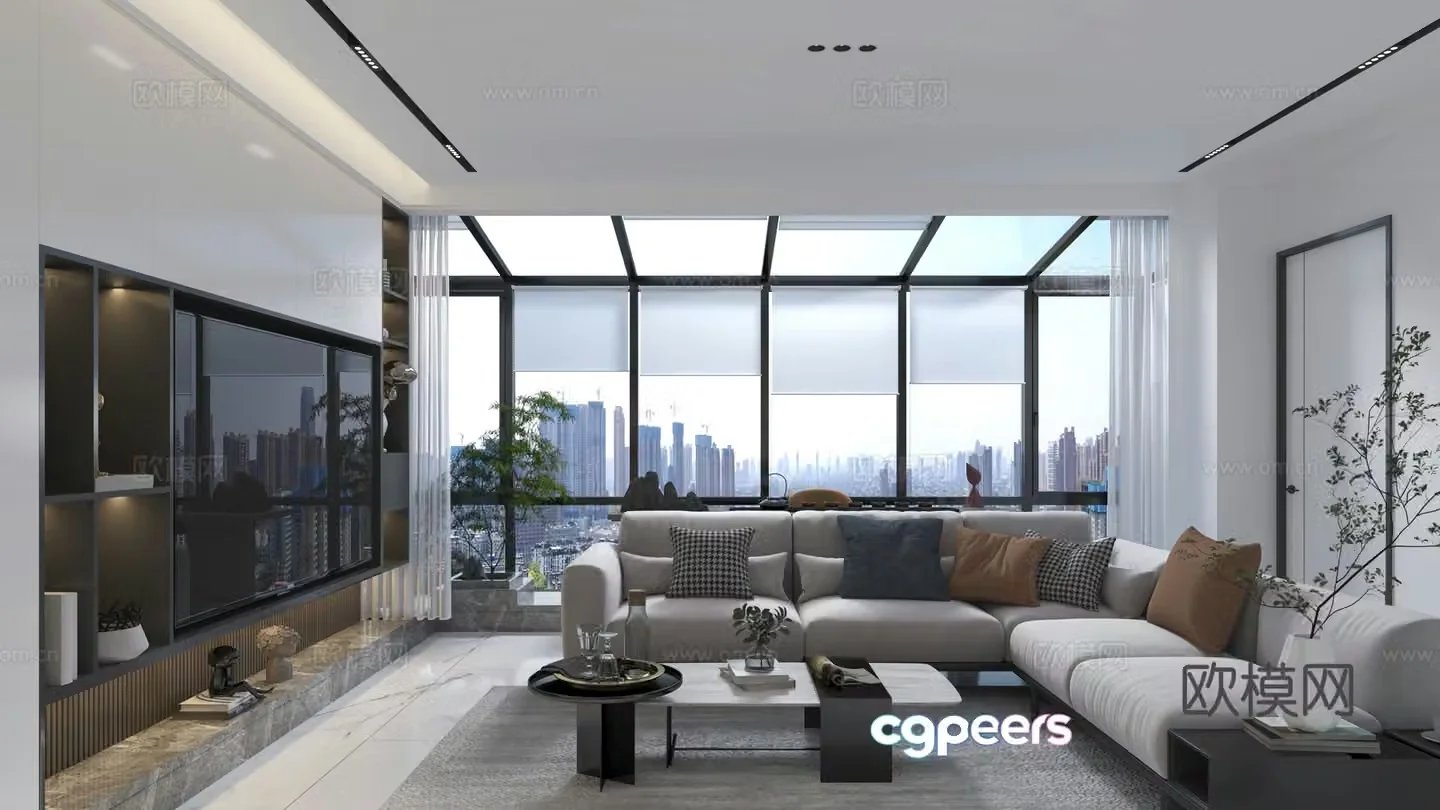 Modern home living room minimalist 3D model without owner lights
