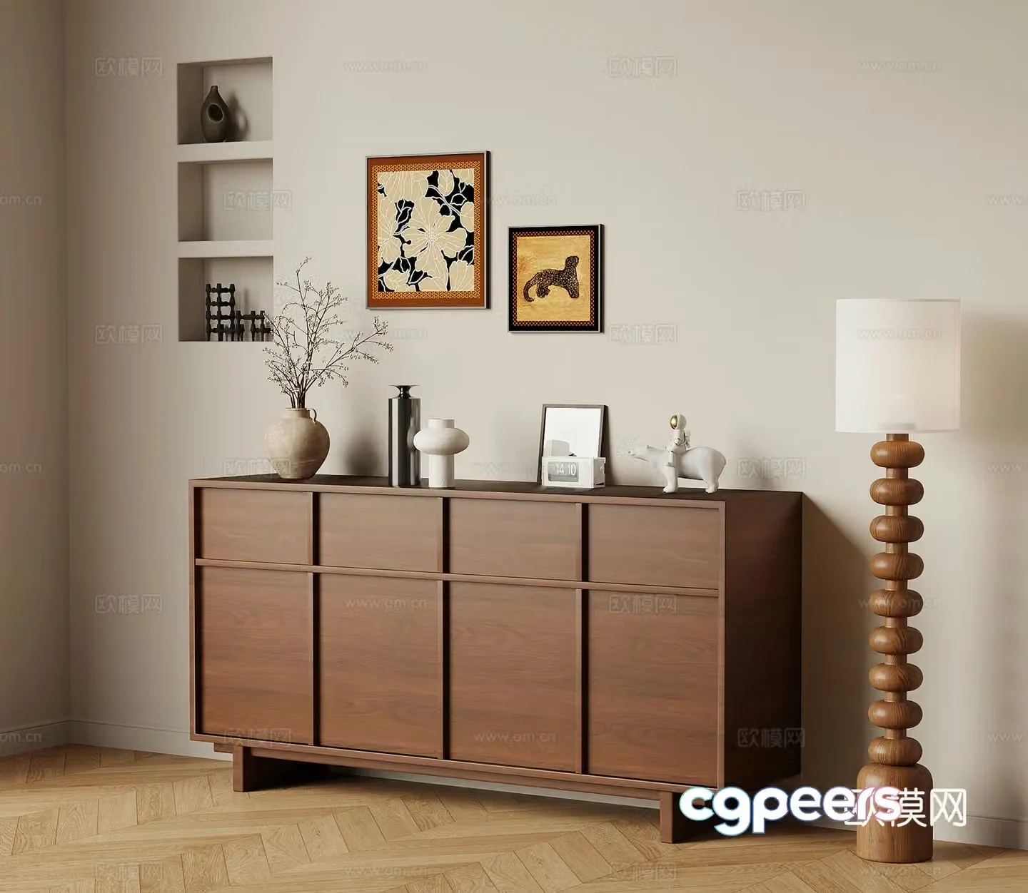 French retro entrance cabinet side cabinet 3D model