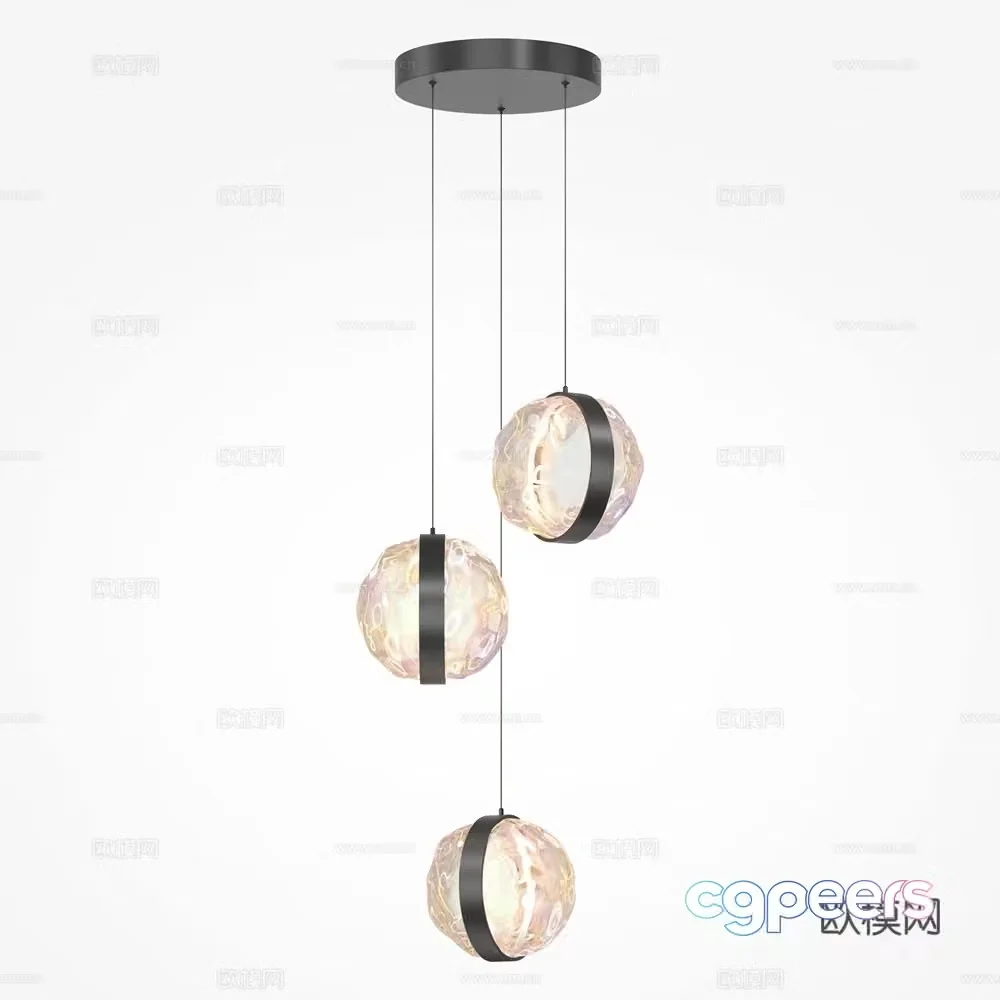 Modern dining table crystal chandeliers 3d model