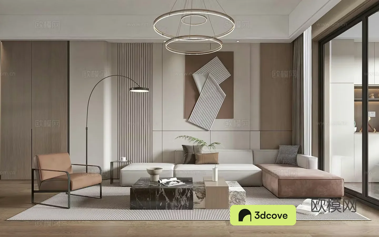 Modern living and dining room modern sofa and coffee table combination modern background wall