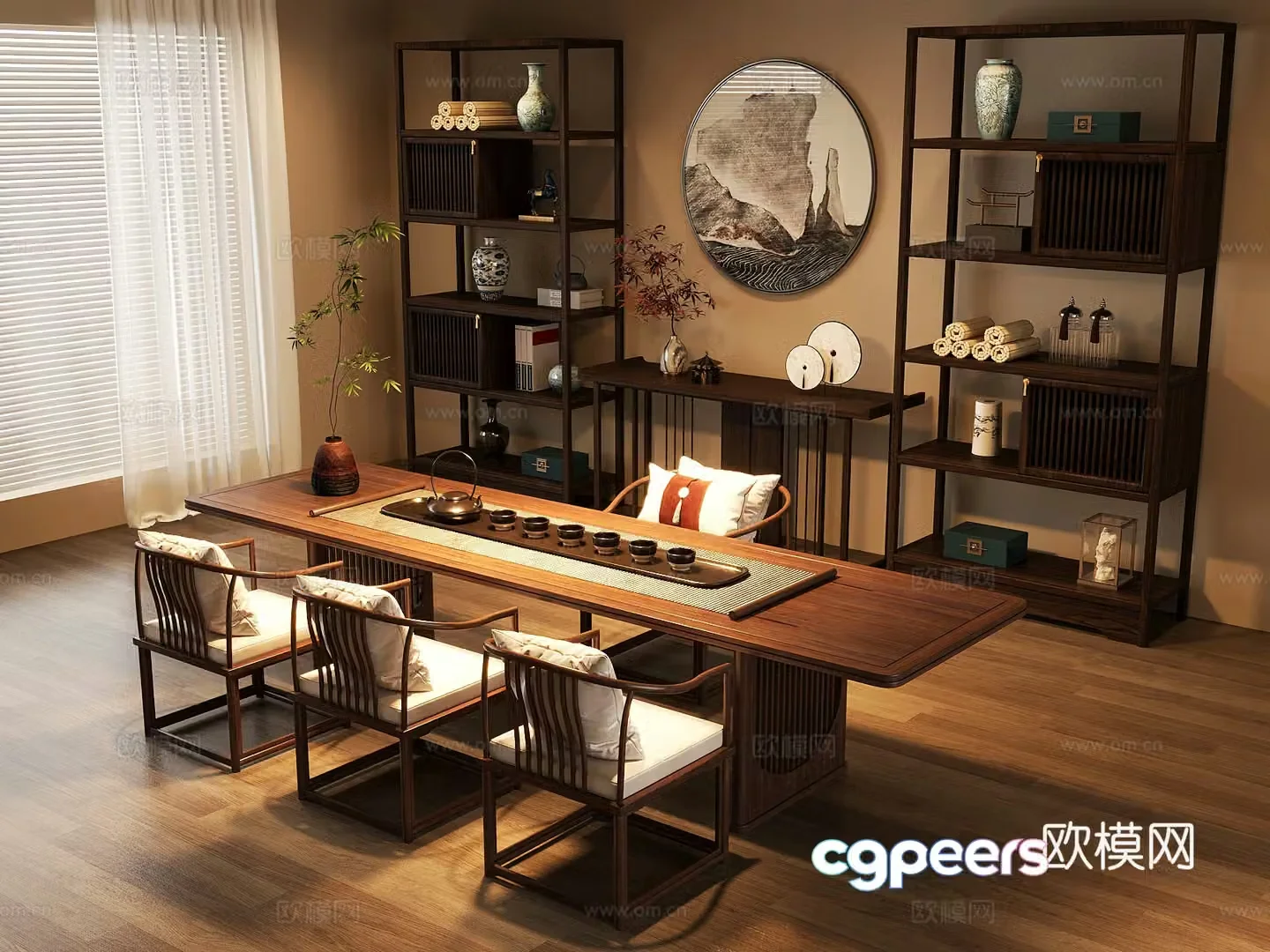 20 tea room new Chinese-style tea room tea table and chair combination bogu rack 3D model