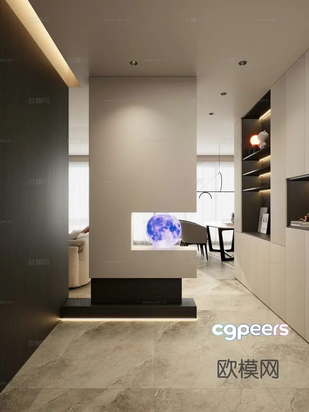 Italian style light luxury style moonlight geometric shape suspended roof shoe cabinet entrance partition entrance door 3D model