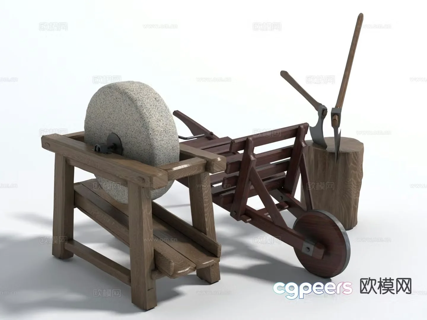 Farming Sketch Farm Tools Ax 3D Model