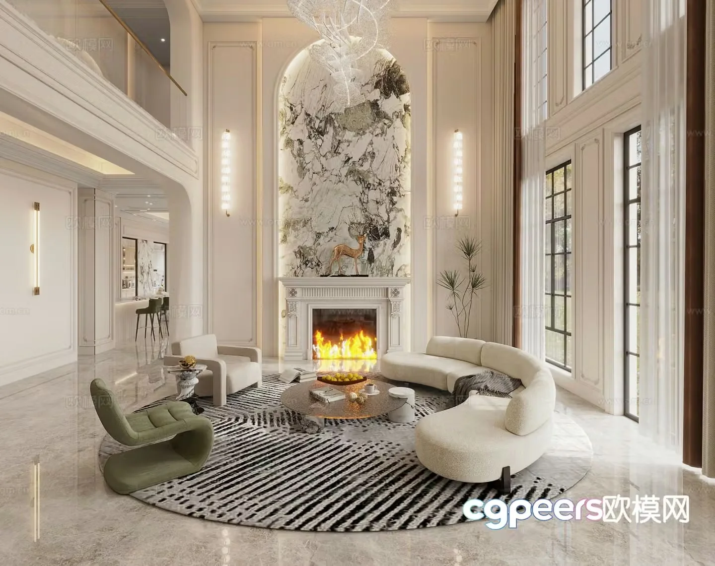 French villa living room 3d model
