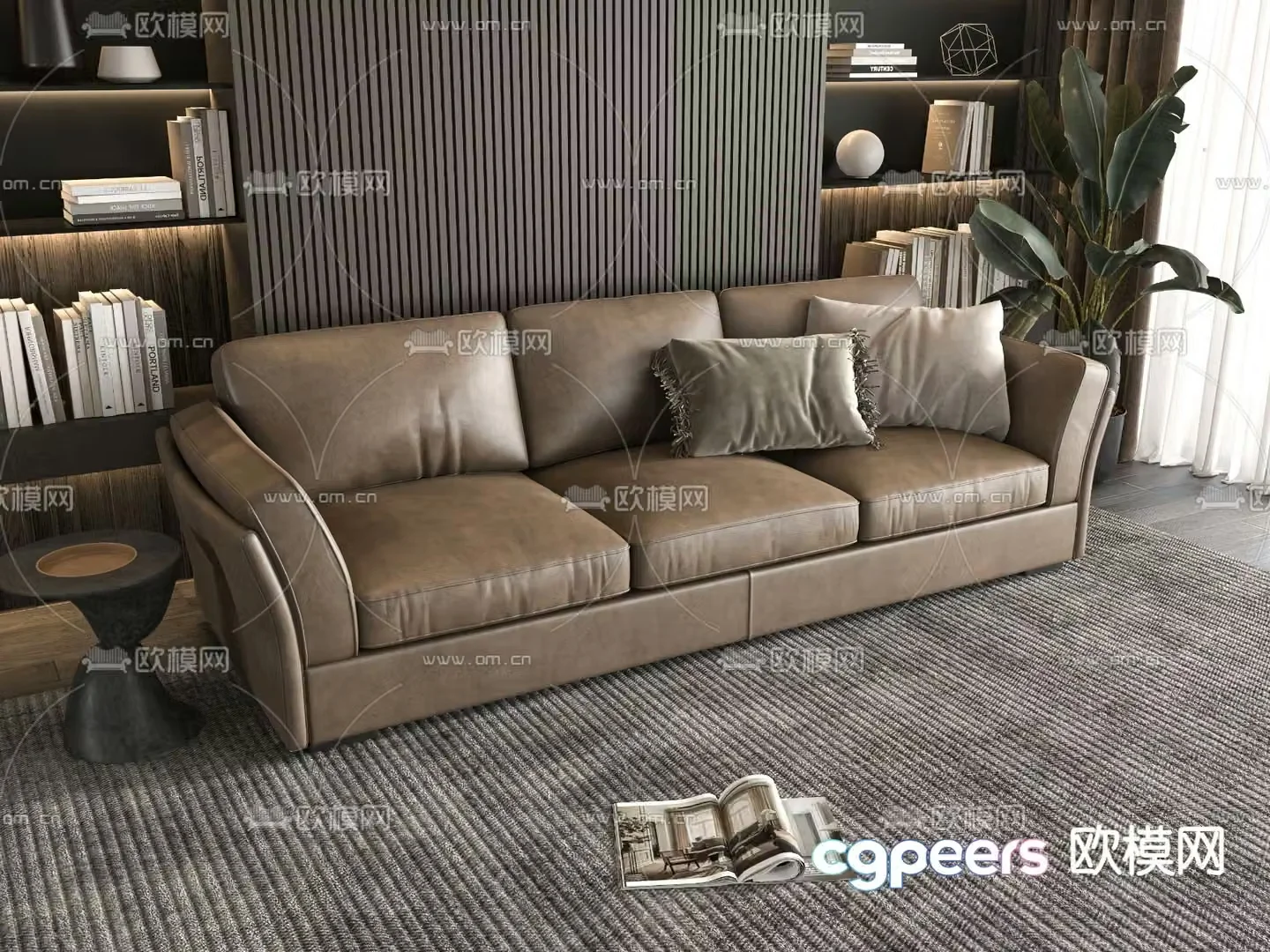 Three-person sofa multi-person sofa leather sofa 3d model