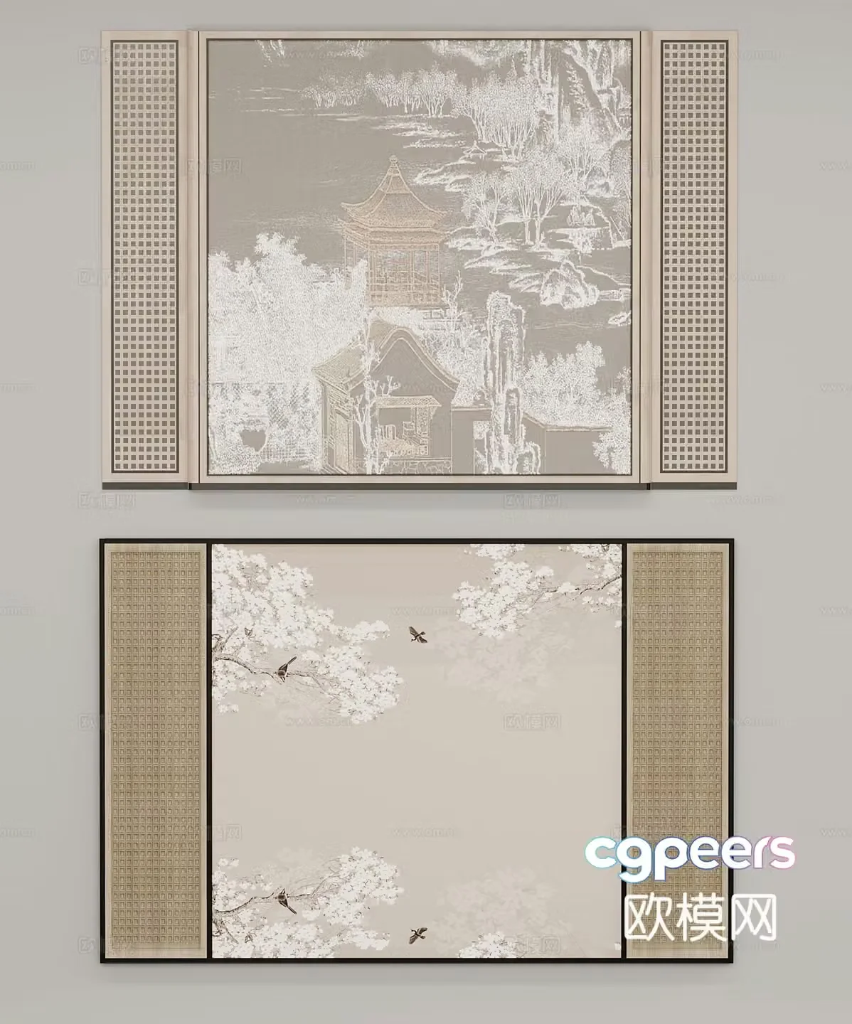 New Chinese style background wall 3d model