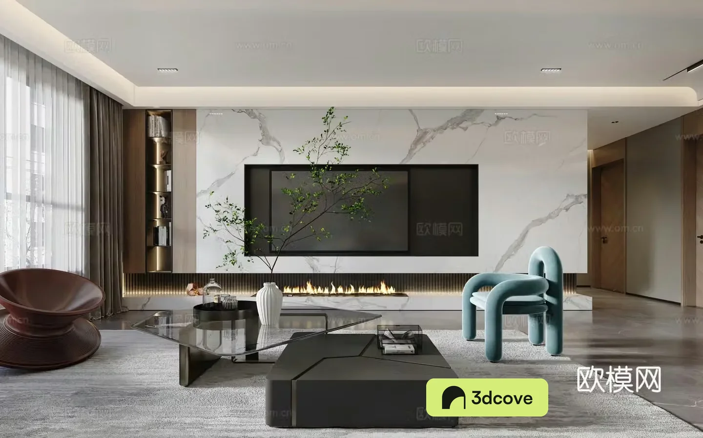 Modern living room TV background wall fireplace lounge chair modern living room simple