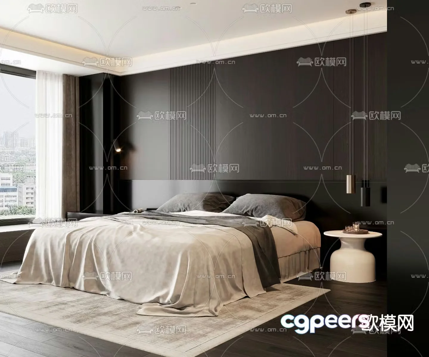 Fabric double bed simple double bed 3d model