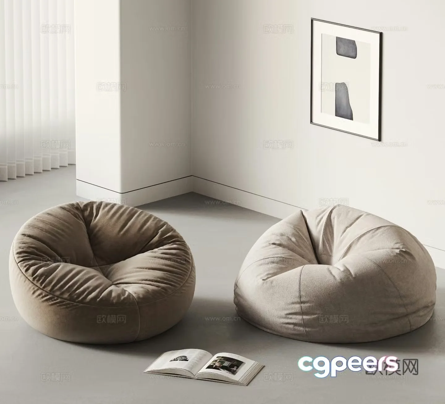 Creamy lazy sofa Beanbag sofa 3d model