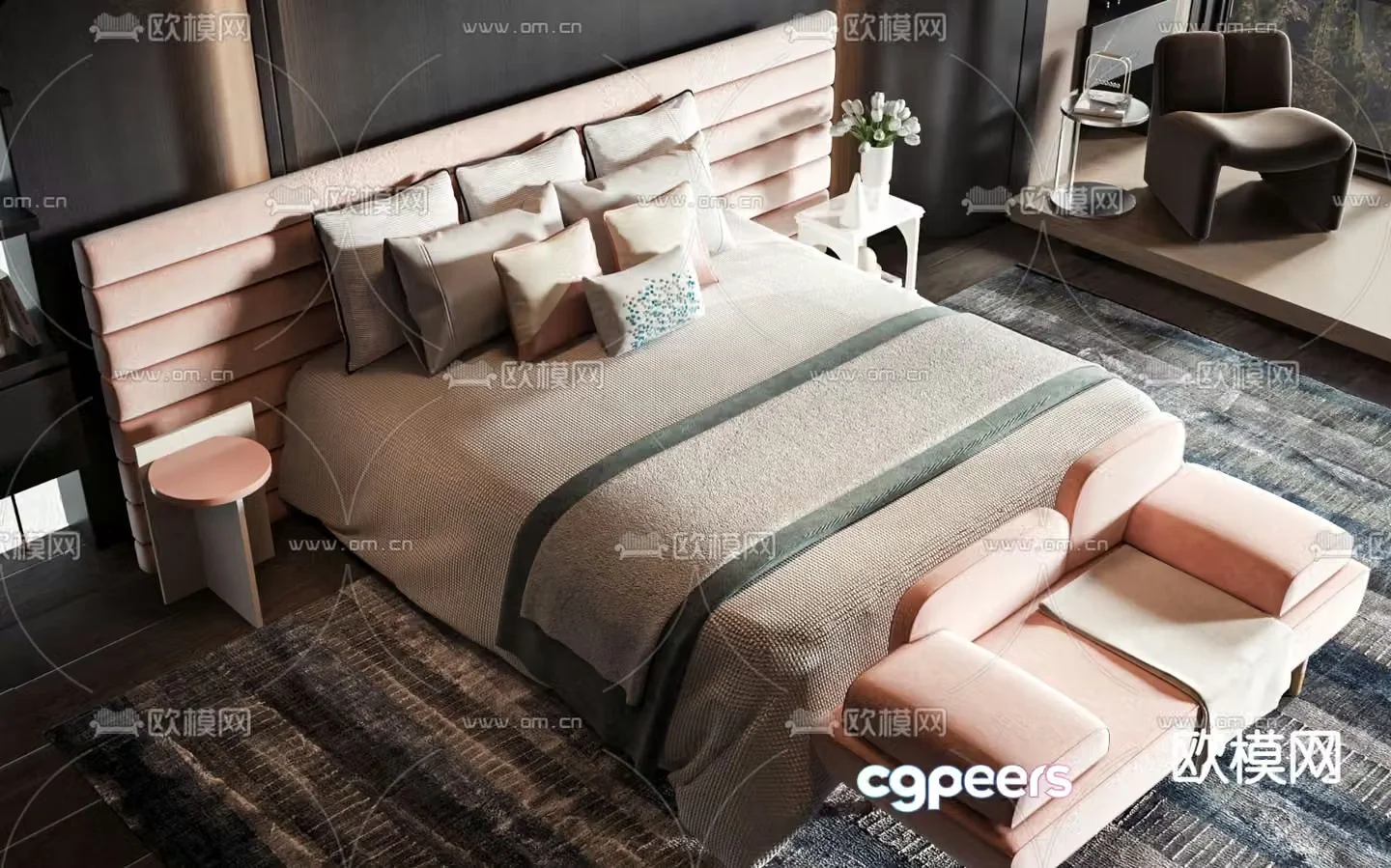 Modern double bed 3d model