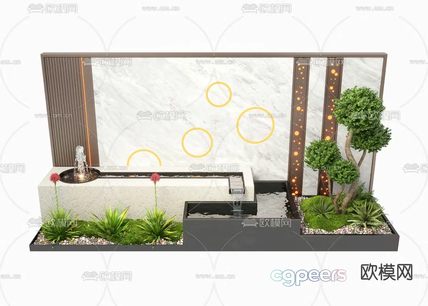 Modern water feature wall fountain pool sketch 3d model