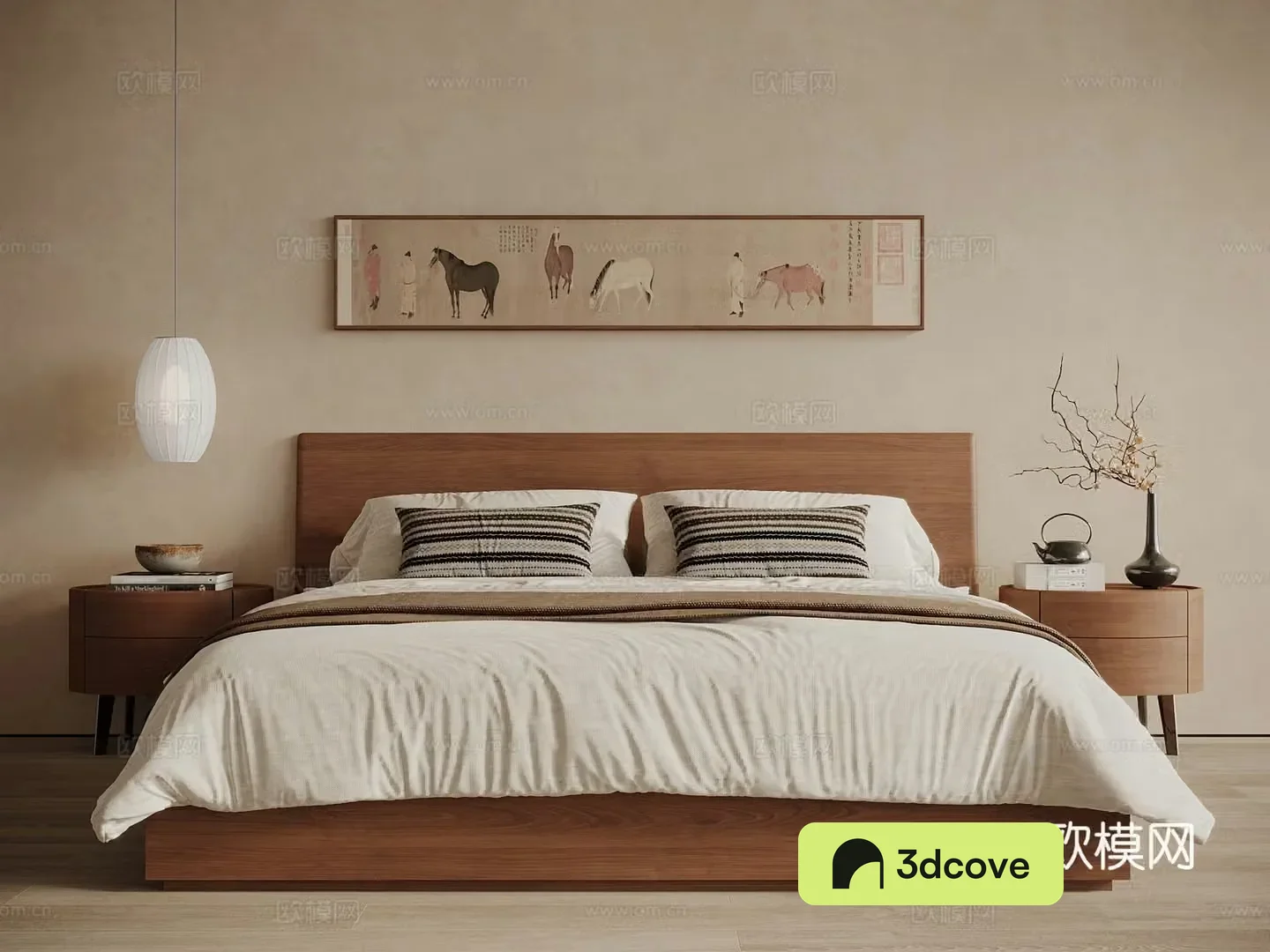 Middle style New Chinese style bed nightstand bedside chandelier 3d model