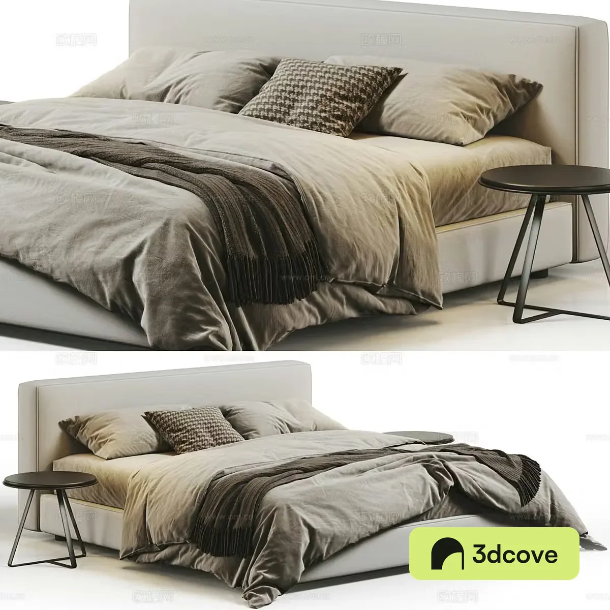 Modern Italian Elm & Iron Brody Fabric Double Bed