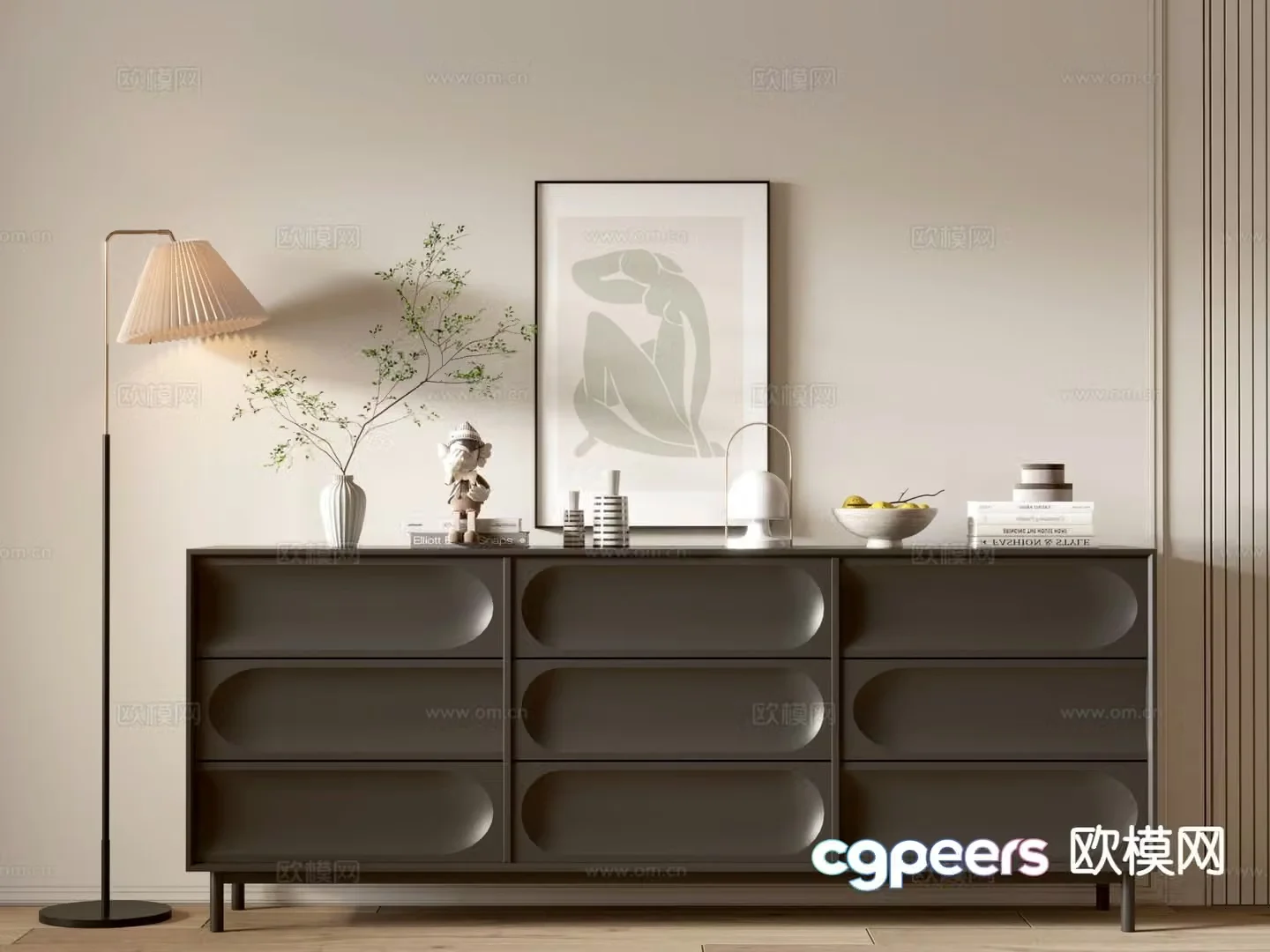 Modern black chest of drawers entrance cabinet 3d model