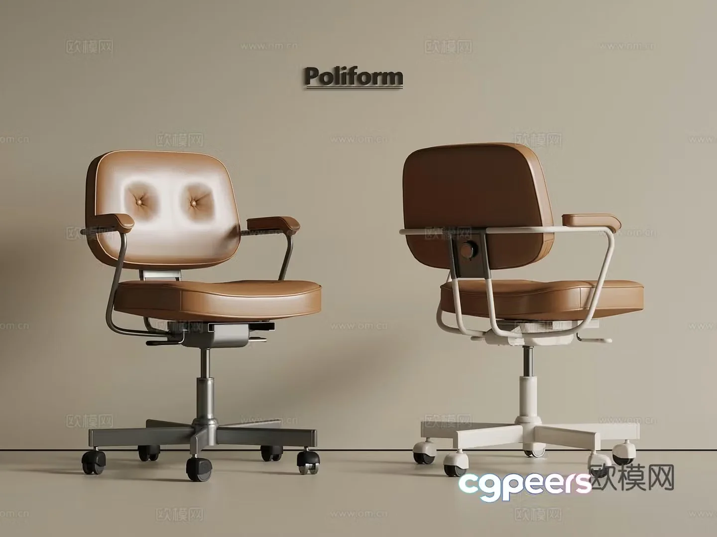 French light luxury office chair book chair leather chair stainless steel chair plastic chair swivel chair 3d model