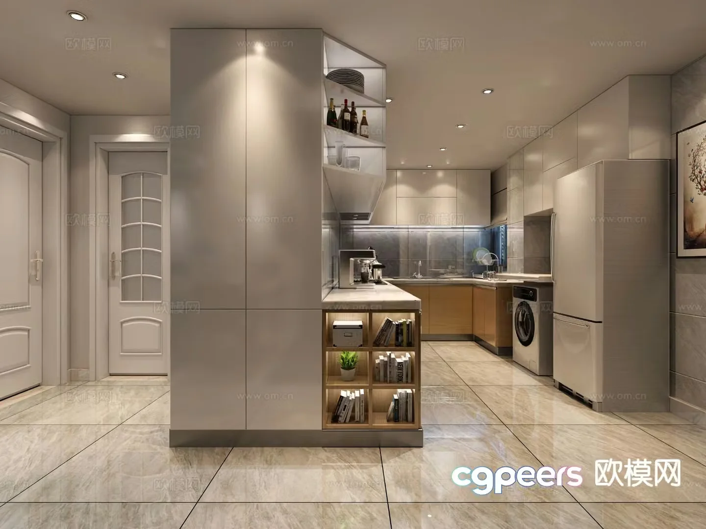 Modern open kitchen 3d model