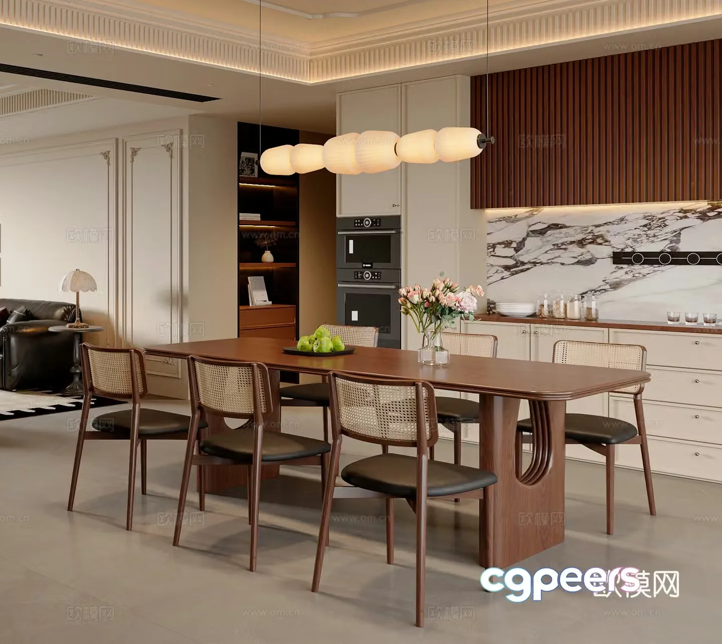 French medieval dining table and chair combination chandelier sideboard dining table French restaurant sofa 3d model