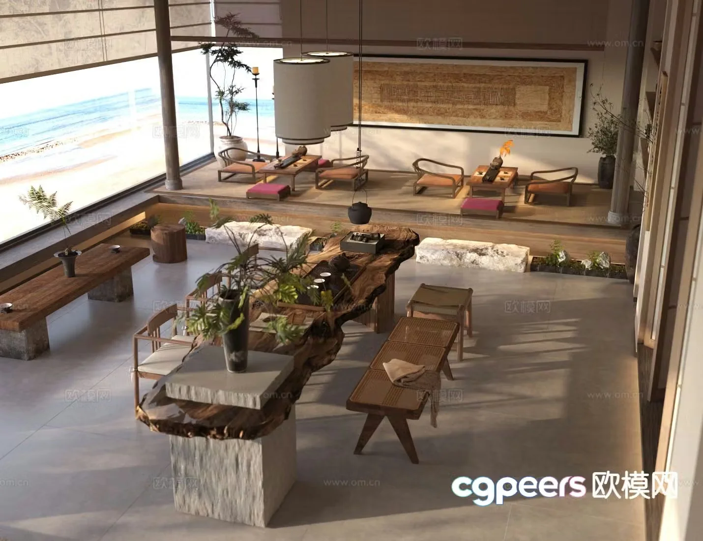 New Chinese Zen Tea House Tea Tasting Area 3D Model