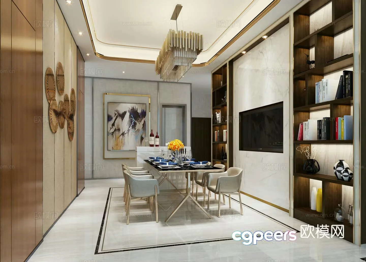 Postmodern model room metal model living and dining room villa fine decoration room 3D model