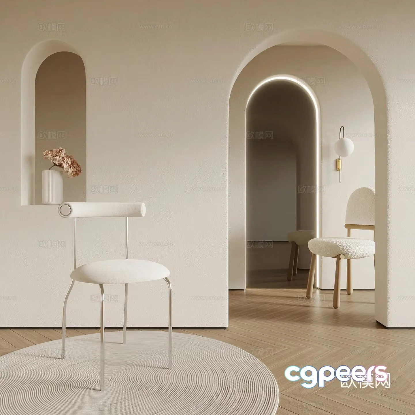 Chair Modern Cream Style Dining Chair Writing Chair 3D Model