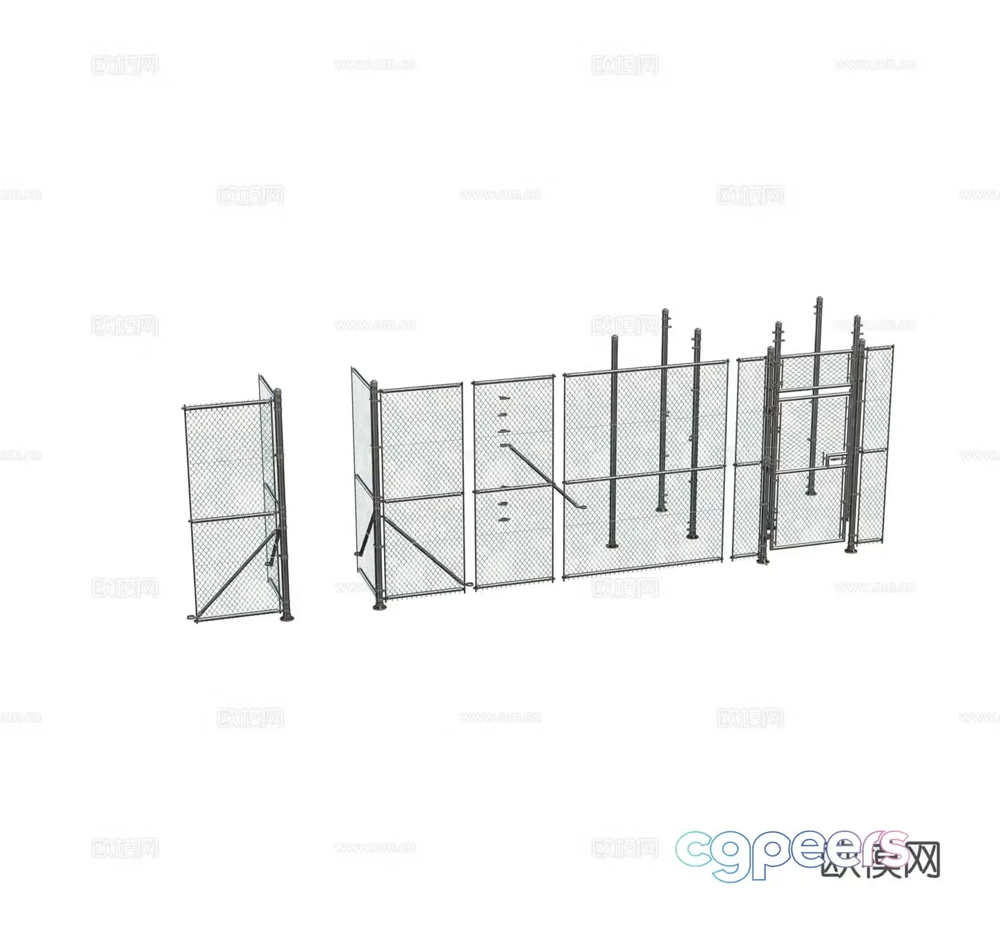 Modern fence Fence Modular chain fence Basketball court barbed wire combination 3D model