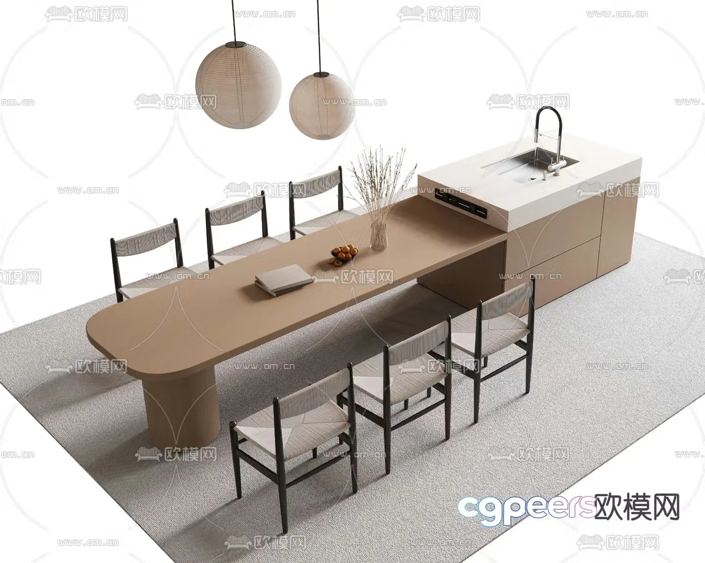 Nakajima dining table and chairs 3d model