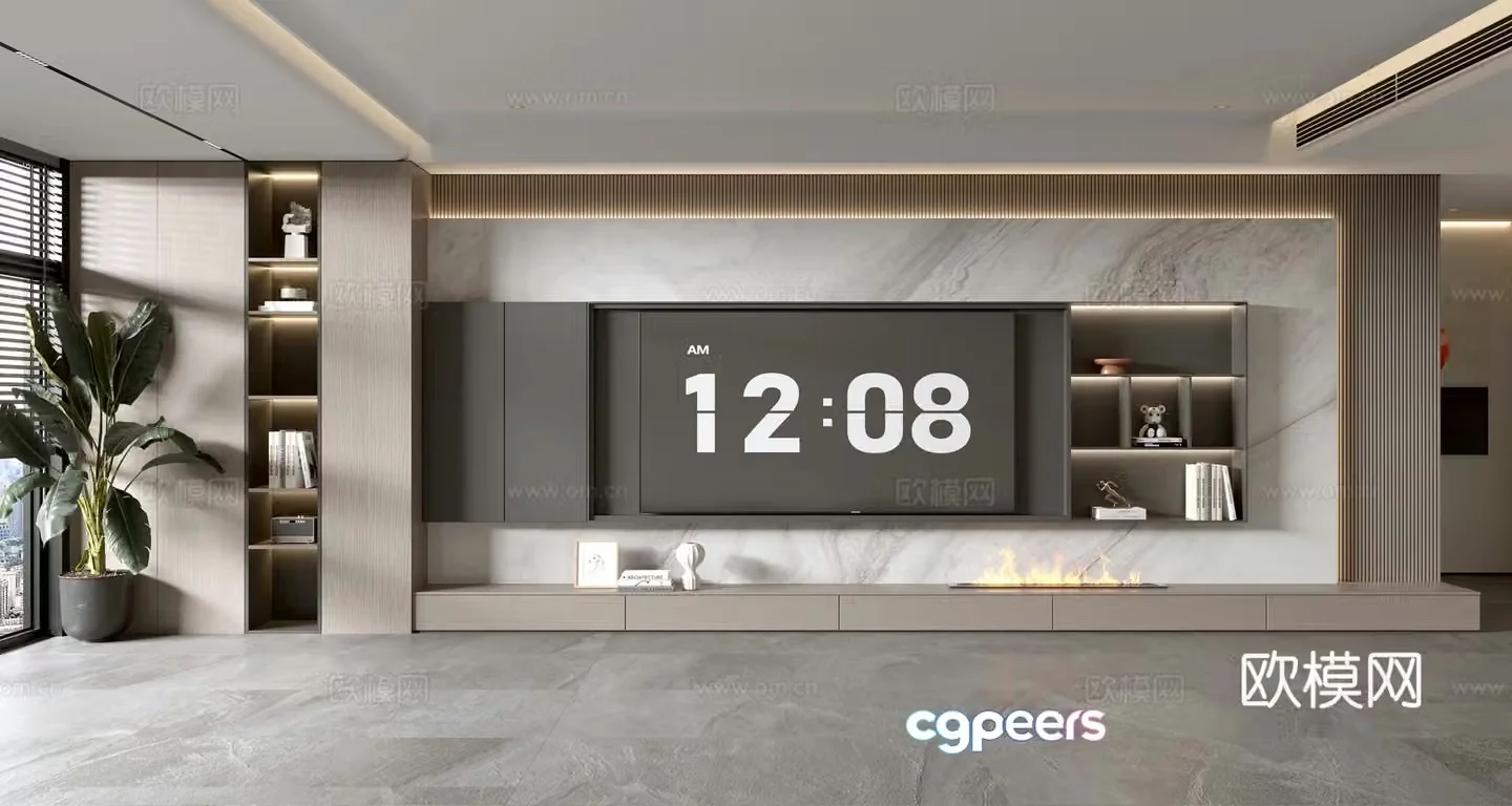 Modern TV background wall 3d model