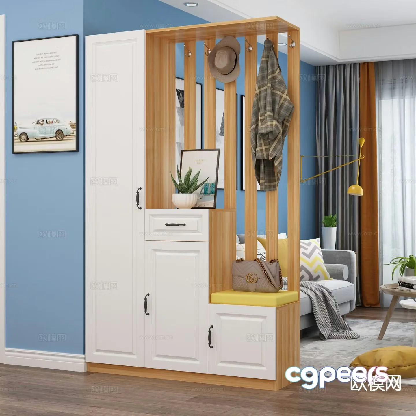 Nordic entrance shoe cabinet 3D model