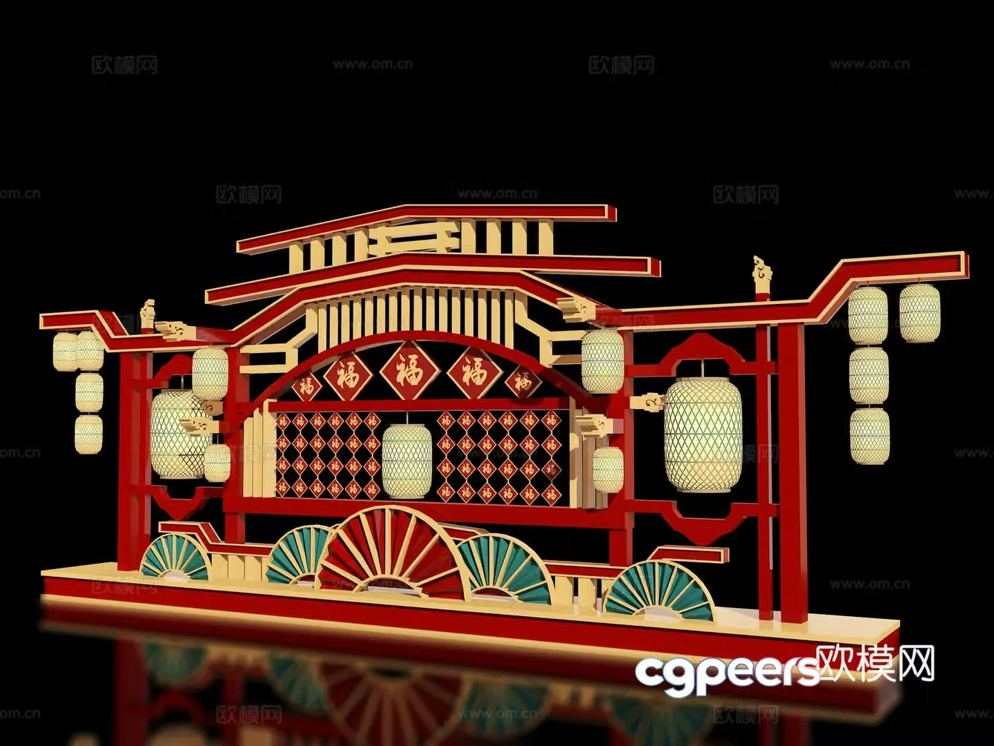New Chinese style beauty and fair Chinese style stage Outdoor decoration Check-in device Film and television props Shopping mall beauty and fair 3D model