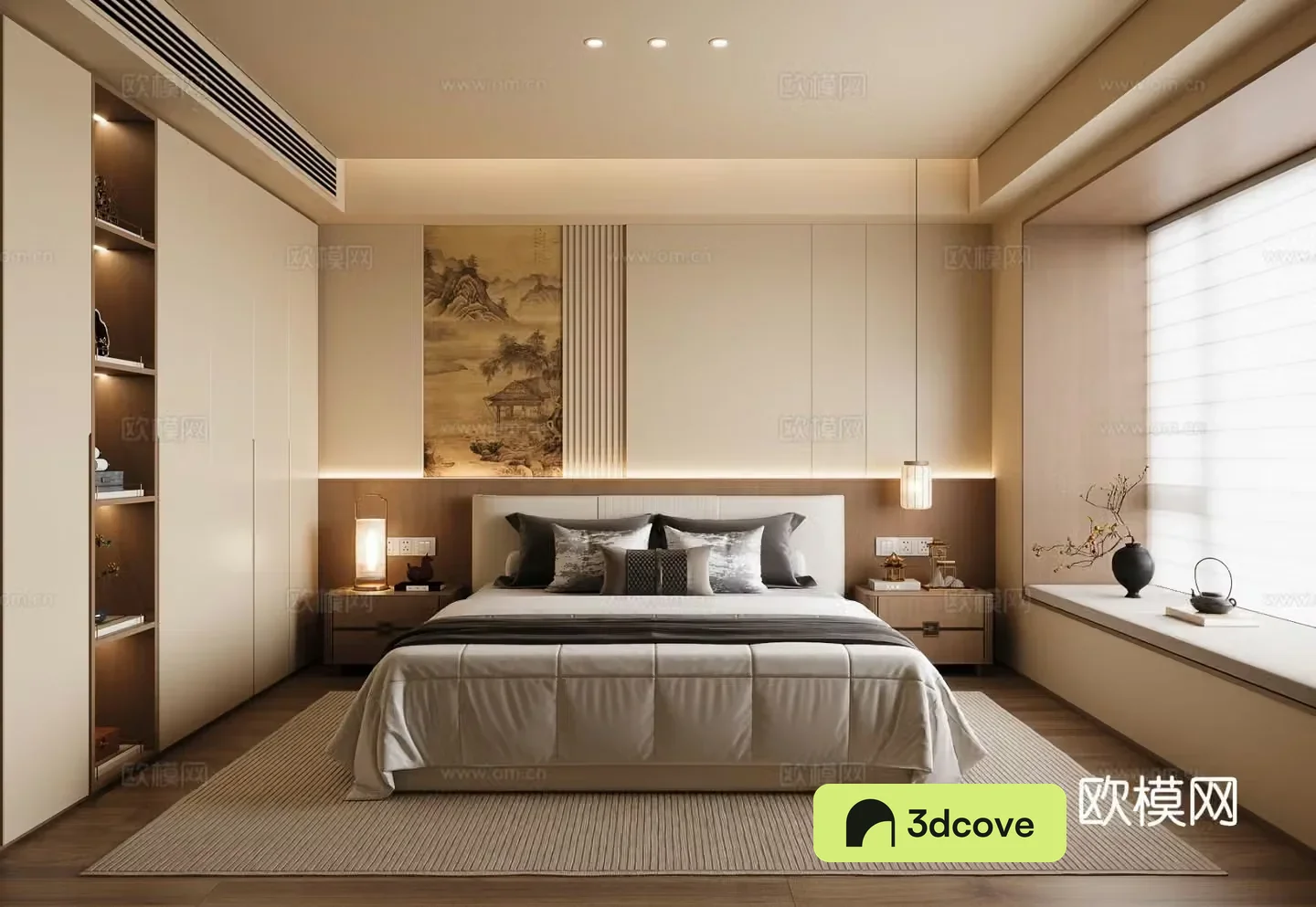 New Chinese style Song style bedroom New Chinese style without lights Song style double bed Song style vase 3d model