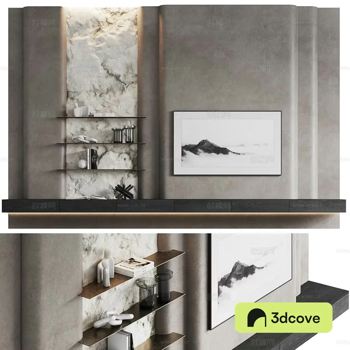 New Chinese style Wasabi TV background wall 3D model