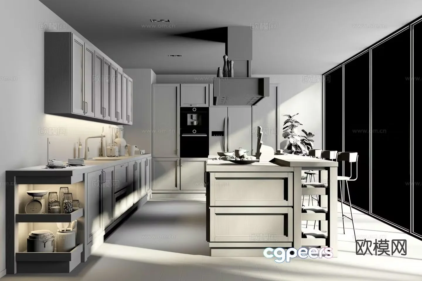 American kitchen island kitchen 3d model