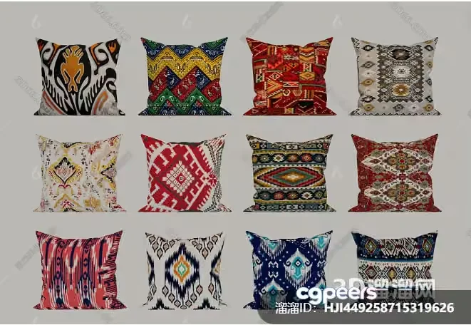 Throw Pillows With Various Patterns 3D Model – 16150 – CORONA Render