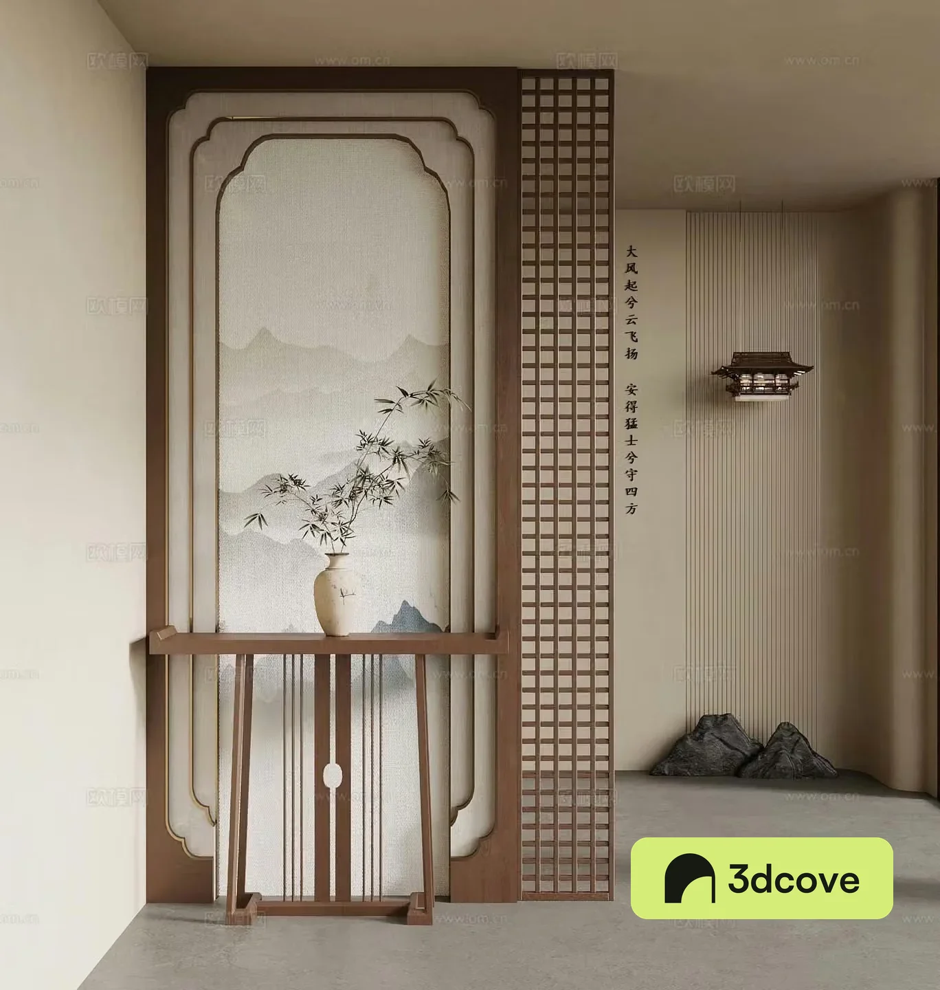 New Chinese style entrance hall 3D model of end viewing platform