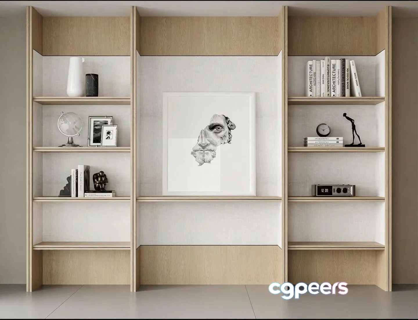 Light-Colored Wooden Bookshelf 3D Model – 4562 – CORONA Render