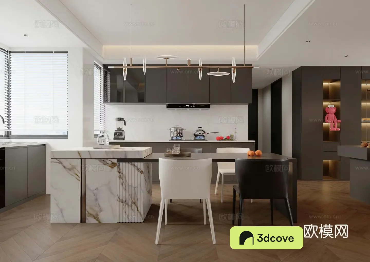 Modern restaurant island bar open kitchen western kitchen wine cabinet Italian restaurant